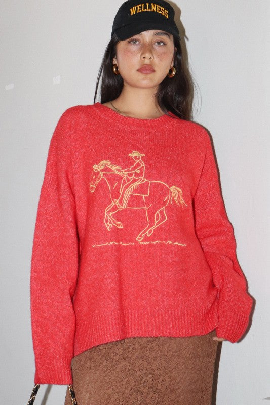 embroidered cowboy knit sweater
