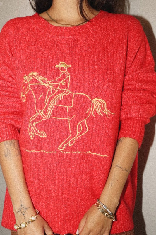embroidered cowboy knit sweater