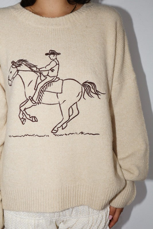 embroidered cowboy knit sweater