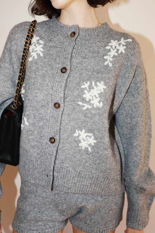 Floral Embroidered Knit Cardigan