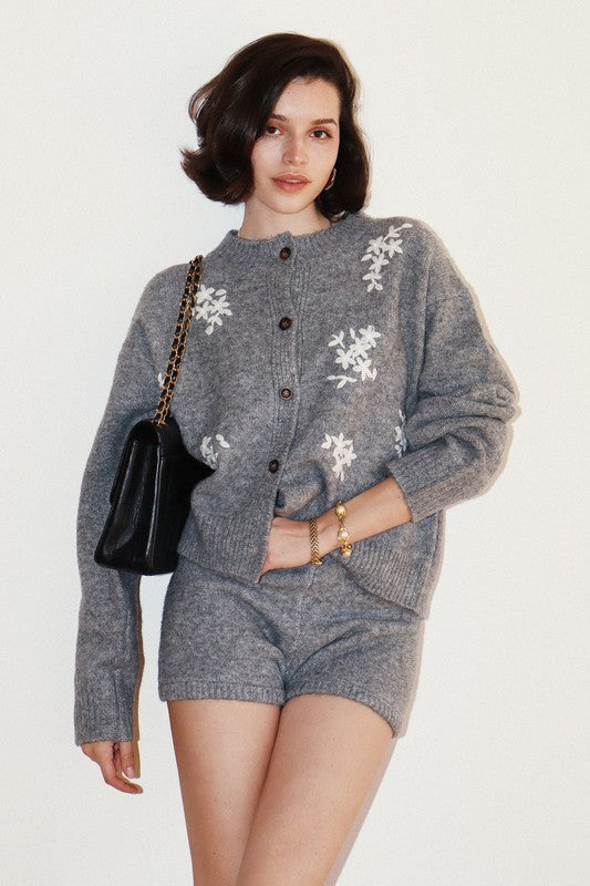 Floral Embroidered Knit Cardigan