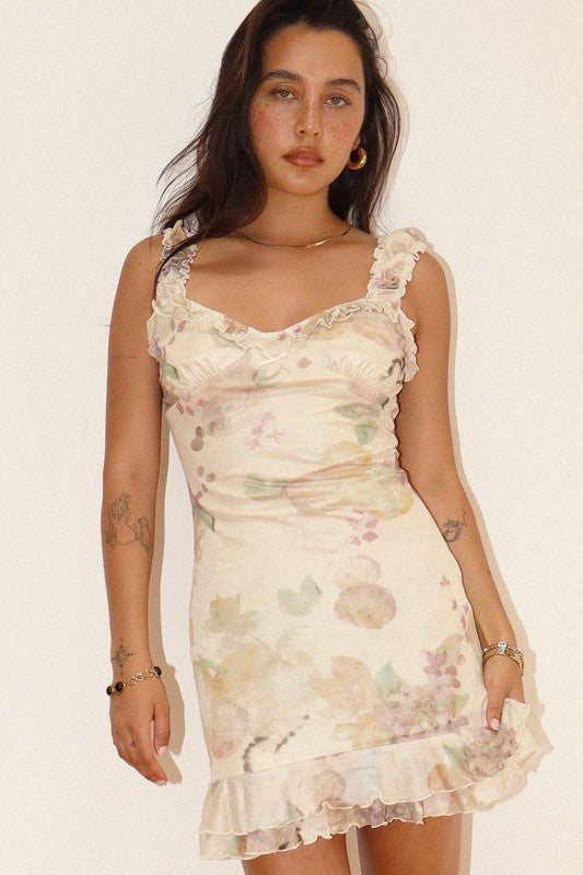 Watercolor Ruffle Mini Dress