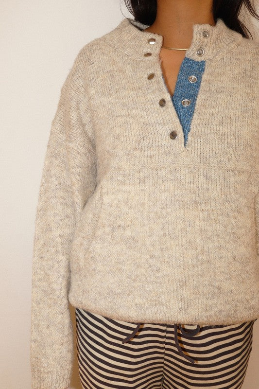 Two Tone Snap Collar Sweater