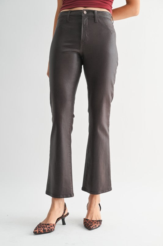 Coated Slim Cropped Bootcut Jeans