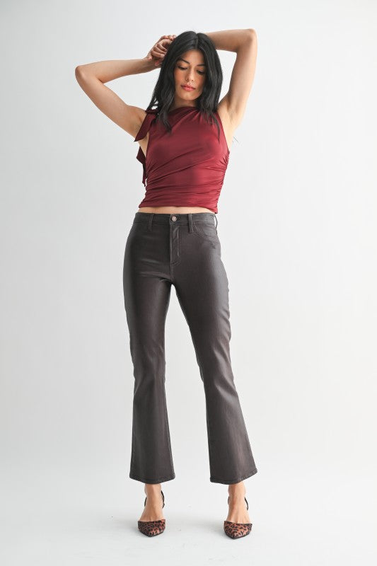 Coated Slim Cropped Bootcut Jeans