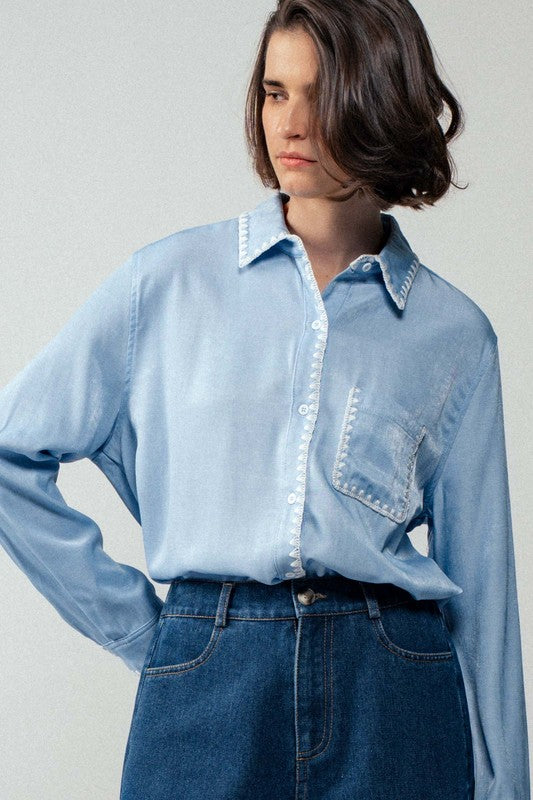 Boho Western Silky Scalloped Casual Shirt