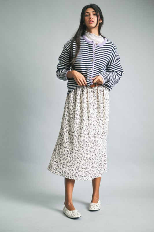 Contrast Trim Striped Button-up Cardigan