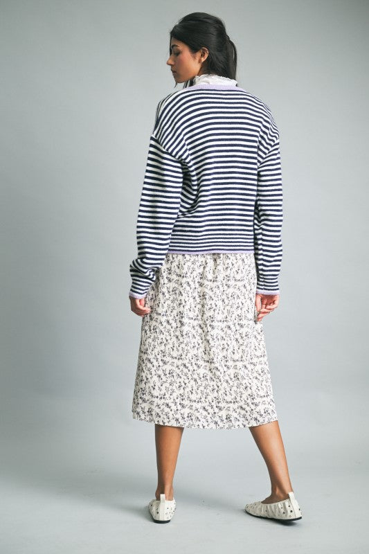 Contrast Trim Striped Button-up Cardigan