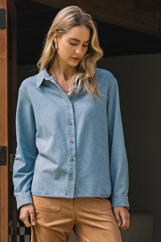 Washed Button Down Denim Shirt
