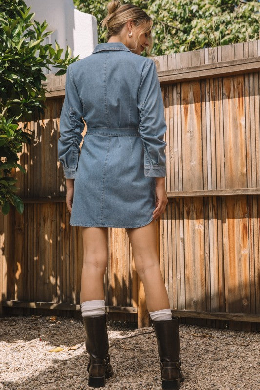 Washed Denim Button Down Mini Dress