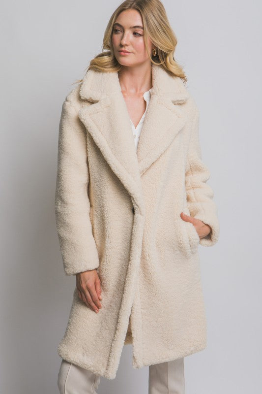 Notched Lapel Teddy Bear Coat