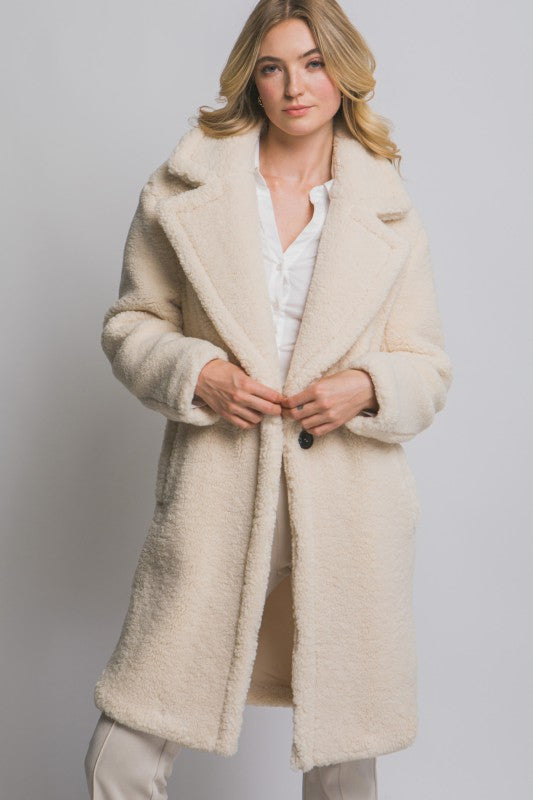Notched Lapel Teddy Bear Coat