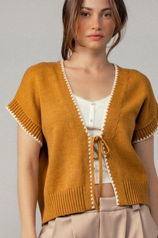 Tie Front Crochet Knit Vest