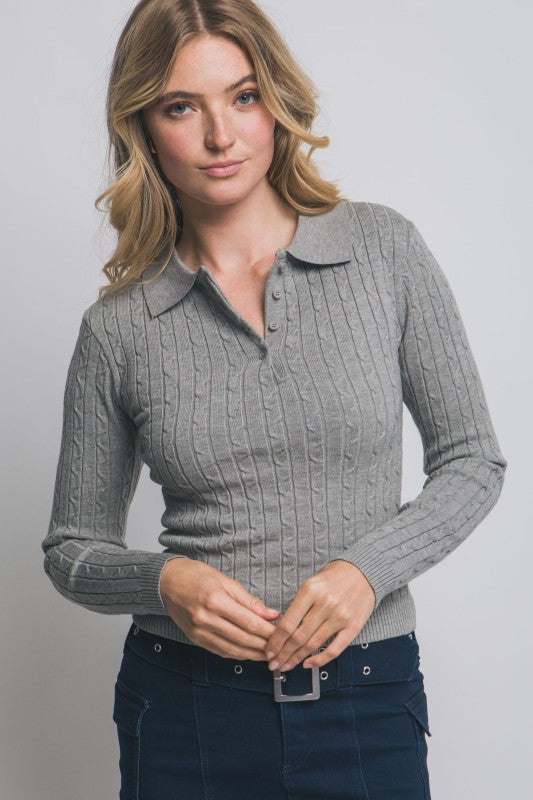 Cable Knit Polo Sweater
