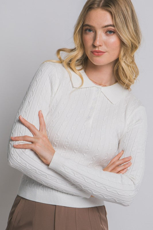 Cable Knit Polo Sweater
