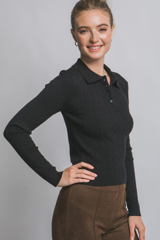 Cable Knit Polo Sweater