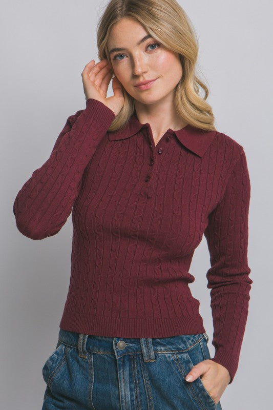 Cable Knit Polo Sweater