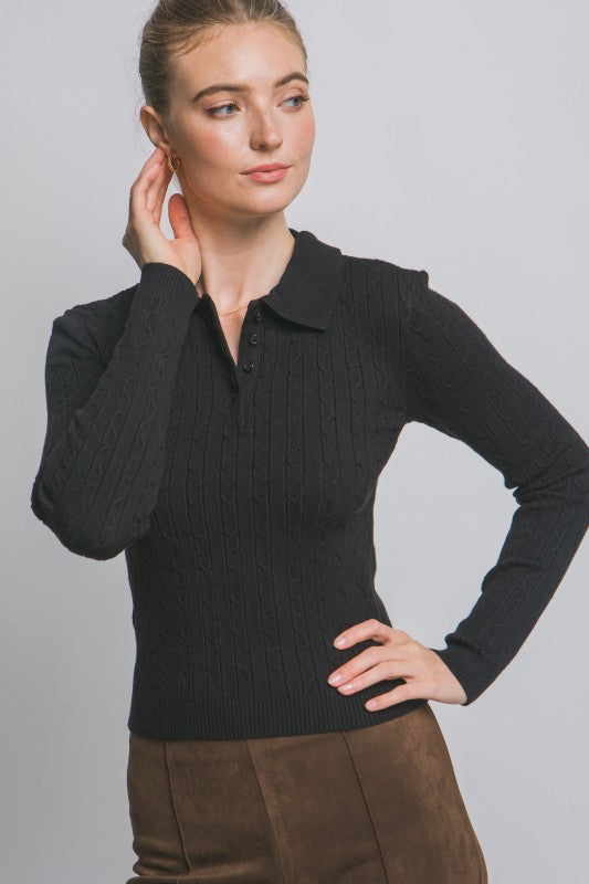 Cable Knit Polo Sweater