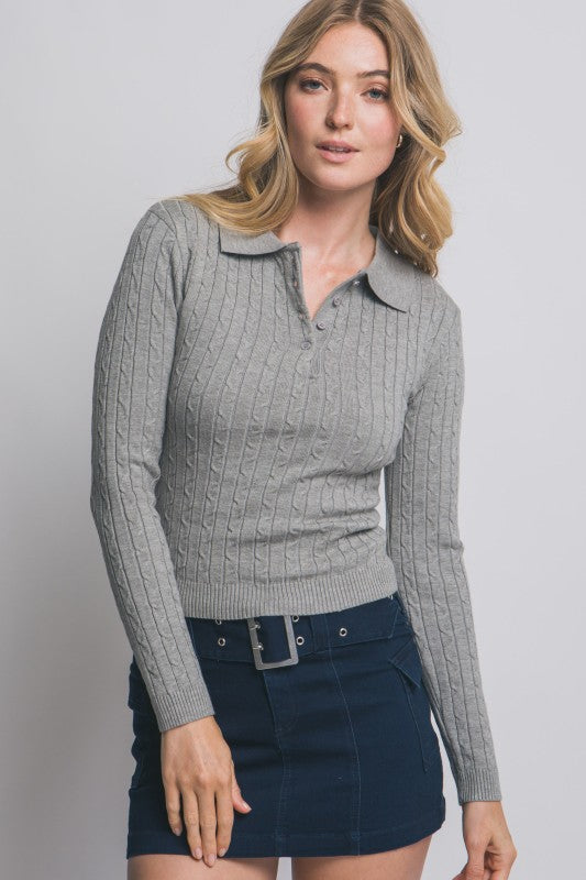 Cable Knit Polo Sweater