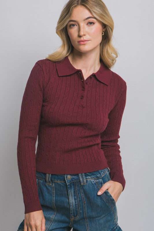 Cable Knit Polo Sweater