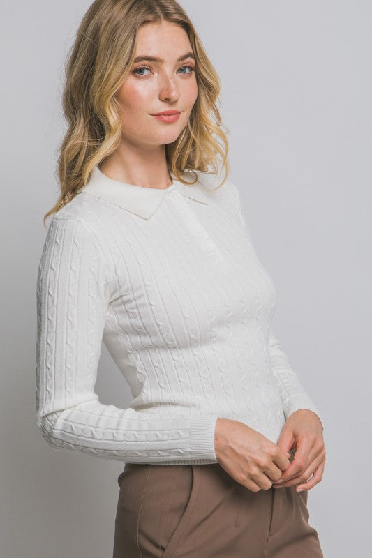 Cable Knit Polo Sweater