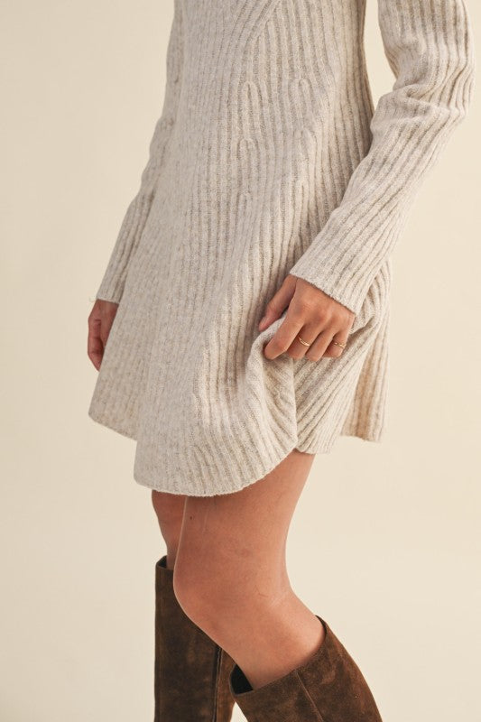 Ribbed Sweater Flared Mini Dress