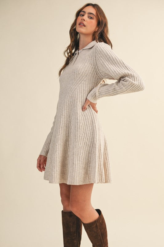 Ribbed Sweater Flared Mini Dress