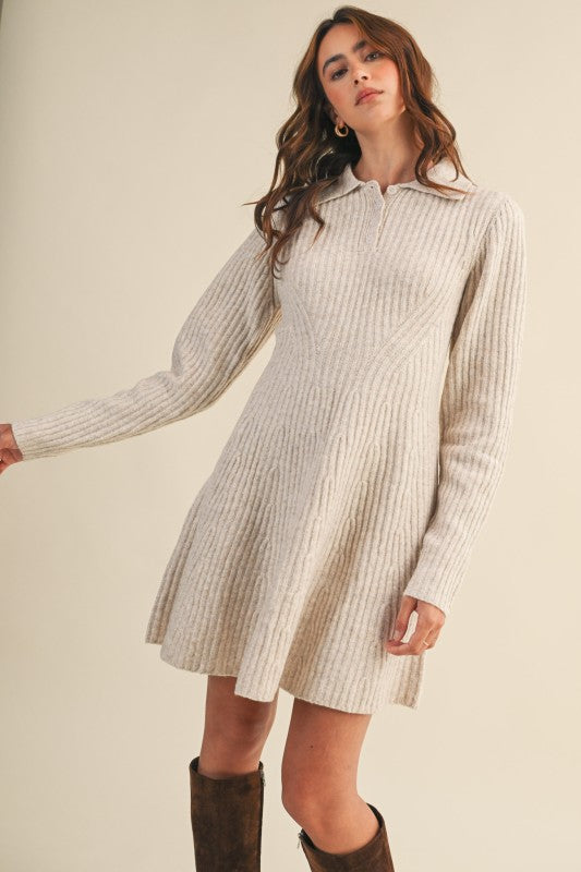 Ribbed Sweater Flared Mini Dress