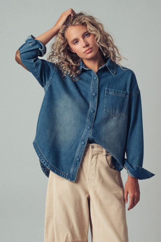Denim Western Top With Elbow Patch
