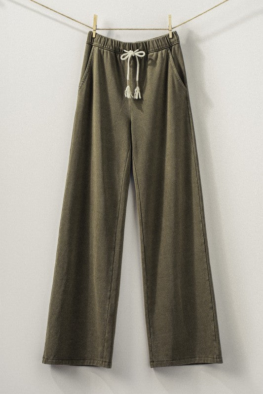 Vintage Washed French Terry Wide Leg Pants