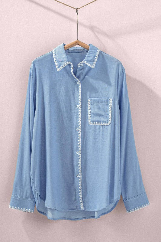 Boho Western Silky Scalloped Casual Shirt