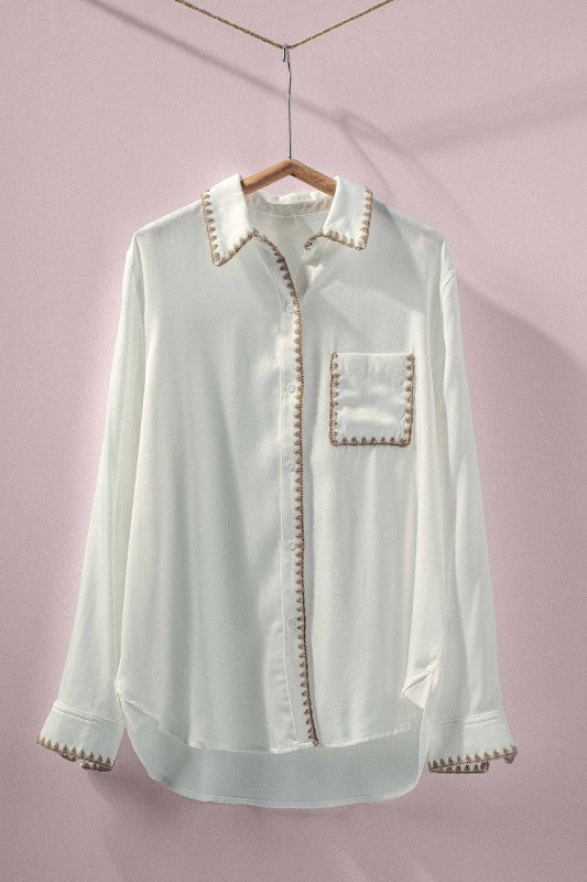 Boho Western Silky Scalloped Casual Shirt