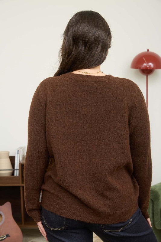Round Neck Long Sleeve Cardigan - Curvy