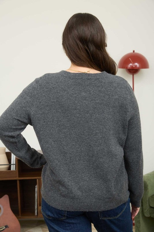 Round Neck Long Sleeve Cardigan - Curvy