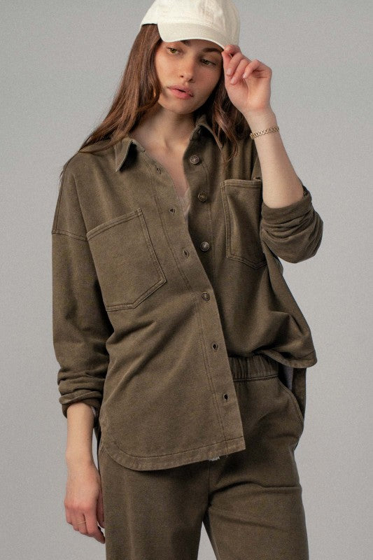 Vintage Washed French Terry Button-up