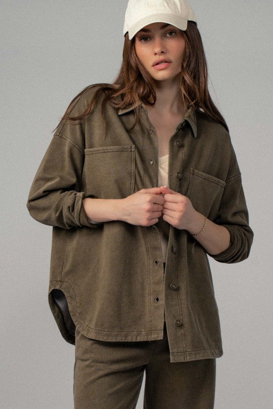 Vintage Washed French Terry Button-up