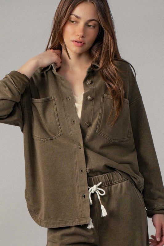 Vintage Washed French Terry Button-up