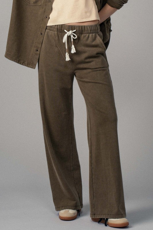 Vintage Washed French Terry Wide Leg Pants