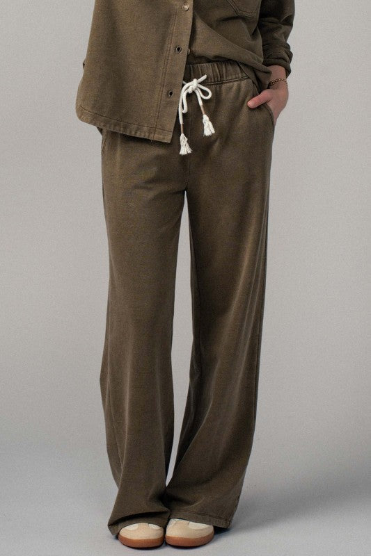 Vintage Washed French Terry Wide Leg Pants