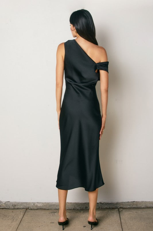 Dull Satin Ruched Midi Dress