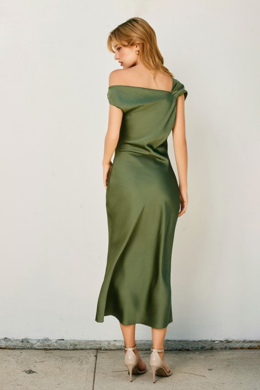 Dull Satin Ruched Midi Dress