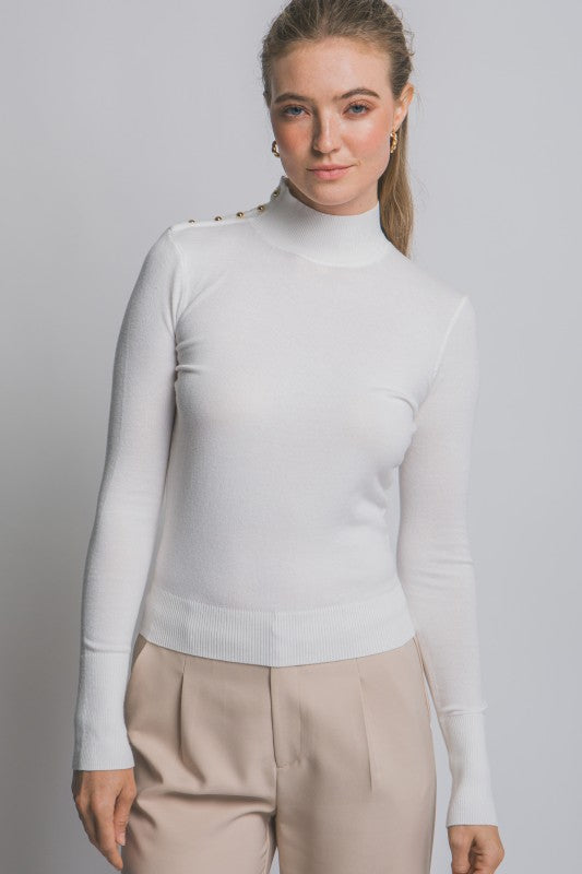 Button Detail Mock-Neck Sweater