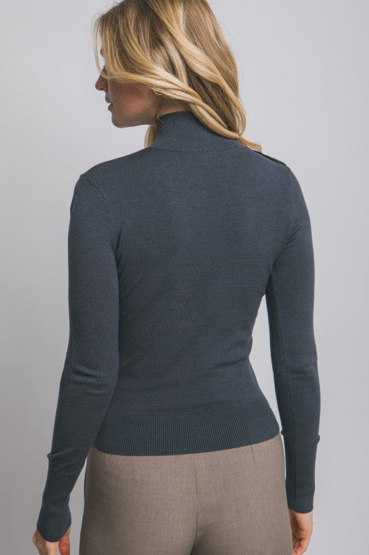 Button Detail Mock-Neck Sweater