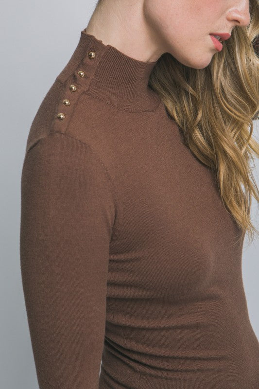 Button Detail Mock-Neck Sweater