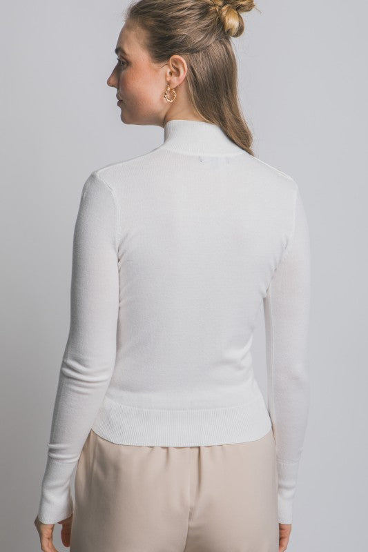Button Detail Mock-Neck Sweater