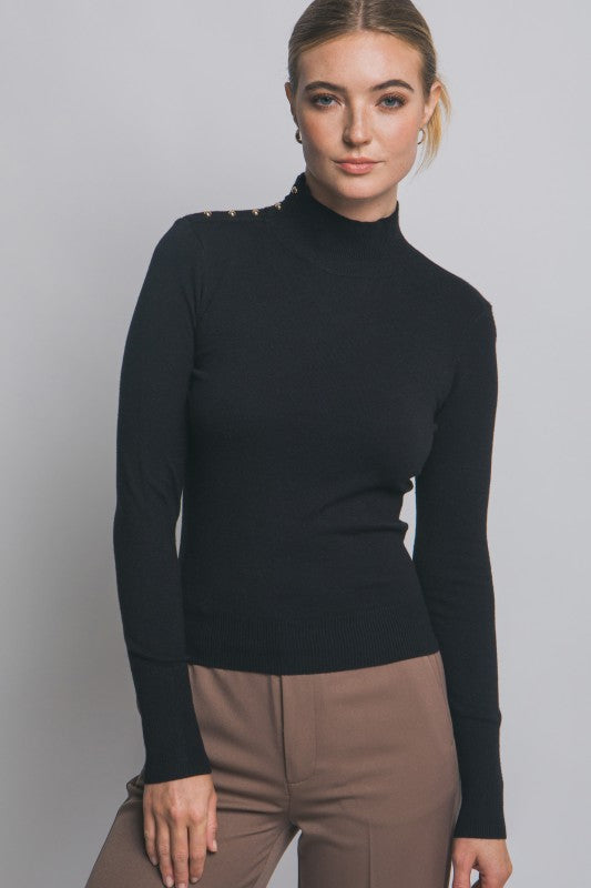 Button Detail Mock-Neck Sweater