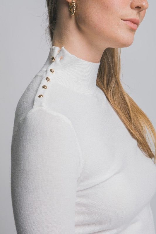 Button Detail Mock-Neck Sweater