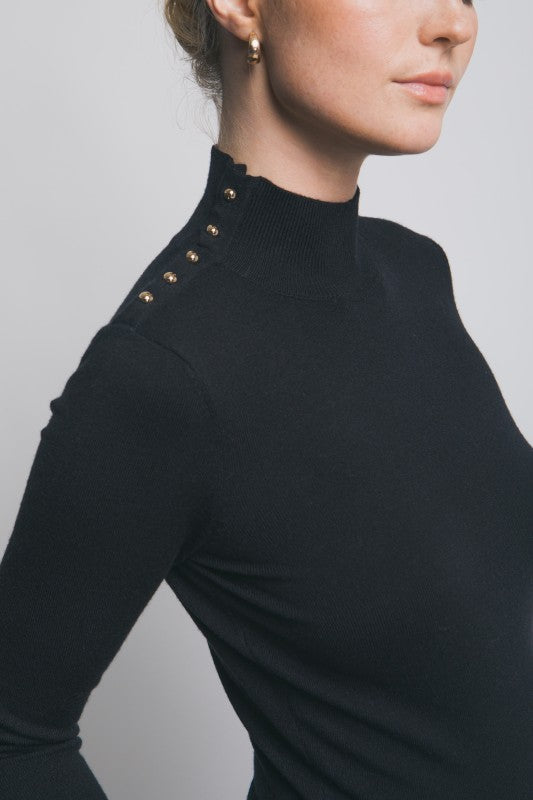 Button Detail Mock-Neck Sweater