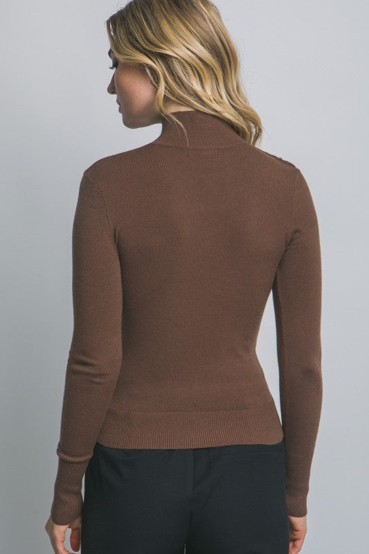 Button Detail Mock-Neck Sweater