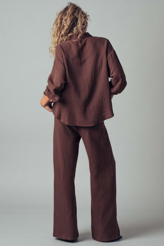Textured Cotton Gauze Drawstring Pants